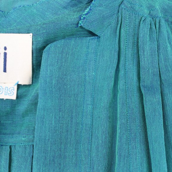 Mii The Iridescent Joe Wrap Dress Silk Cotton Iridescent Green Blue Belted Midi - Picture 9 of 15